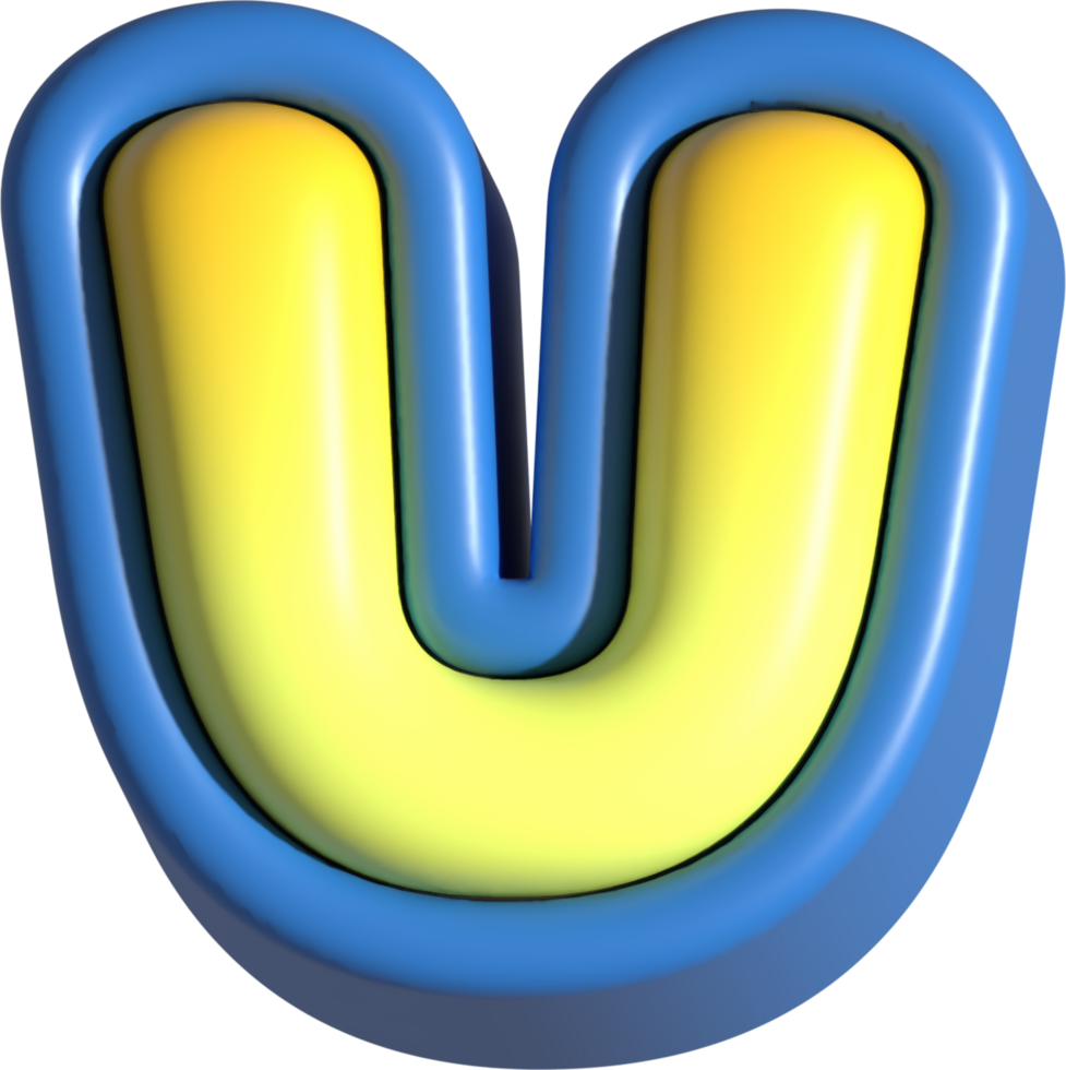 Letter U, 3d rendering uppercase alphabet png