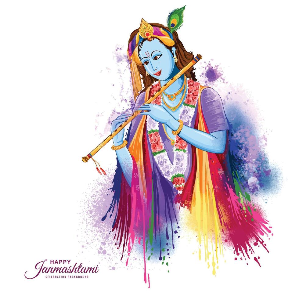 Happy janmashtami festival of india lord krishna beautiful card background vector