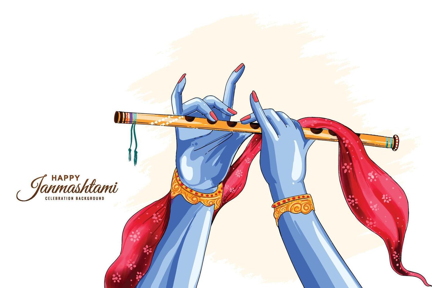 Beautiful happy janmashtami with lord krishna hand playing bansuri festival design vector