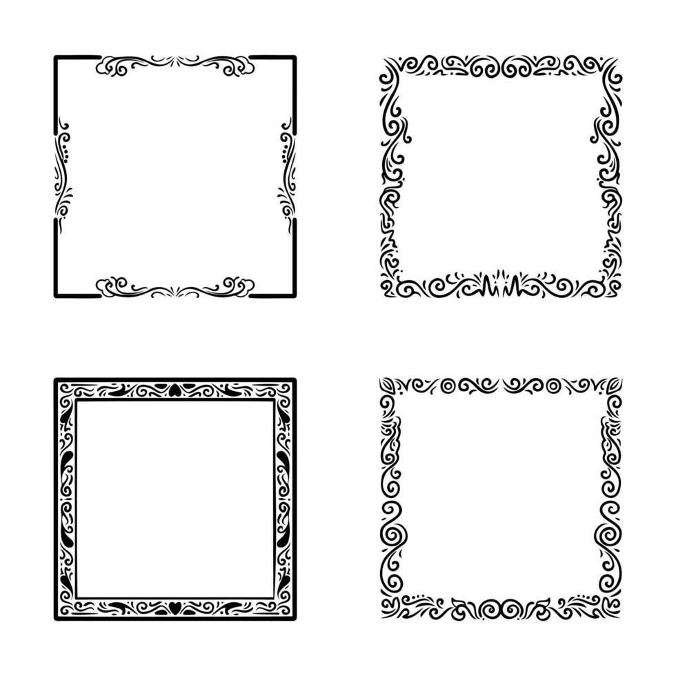 collection frames, hand drawn ink elements on white background vector