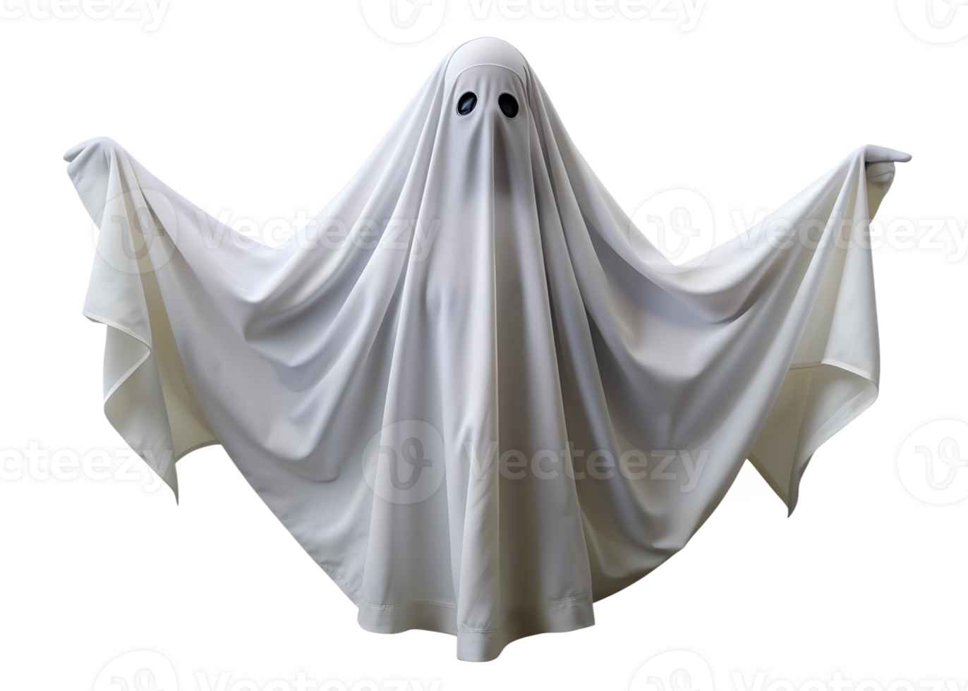 Halloween ghost costume with sheet and cut-out eyes on transparent background png