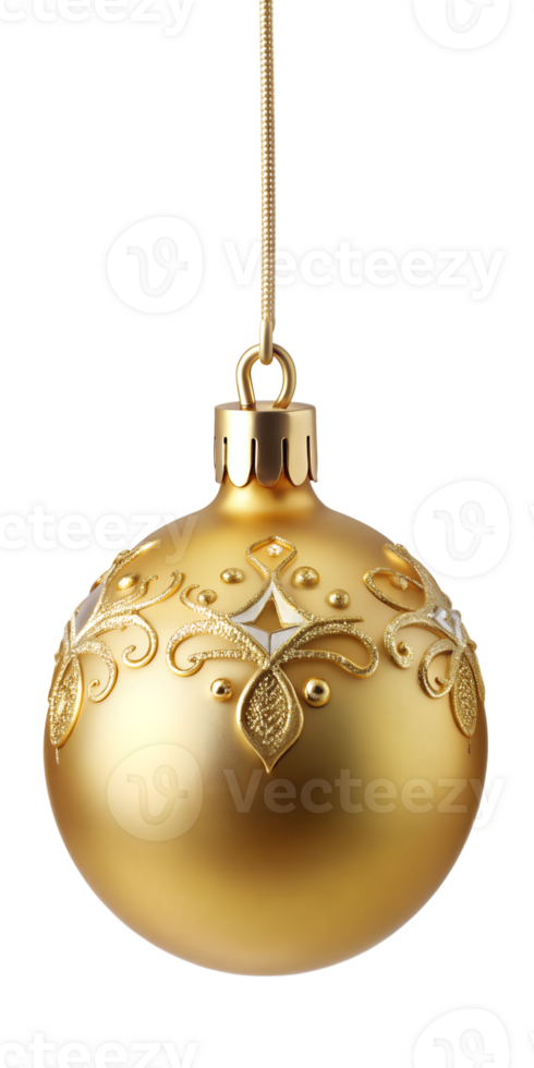 Golden Christmas Ornament with Elegant Pattern, isolated transparent background png