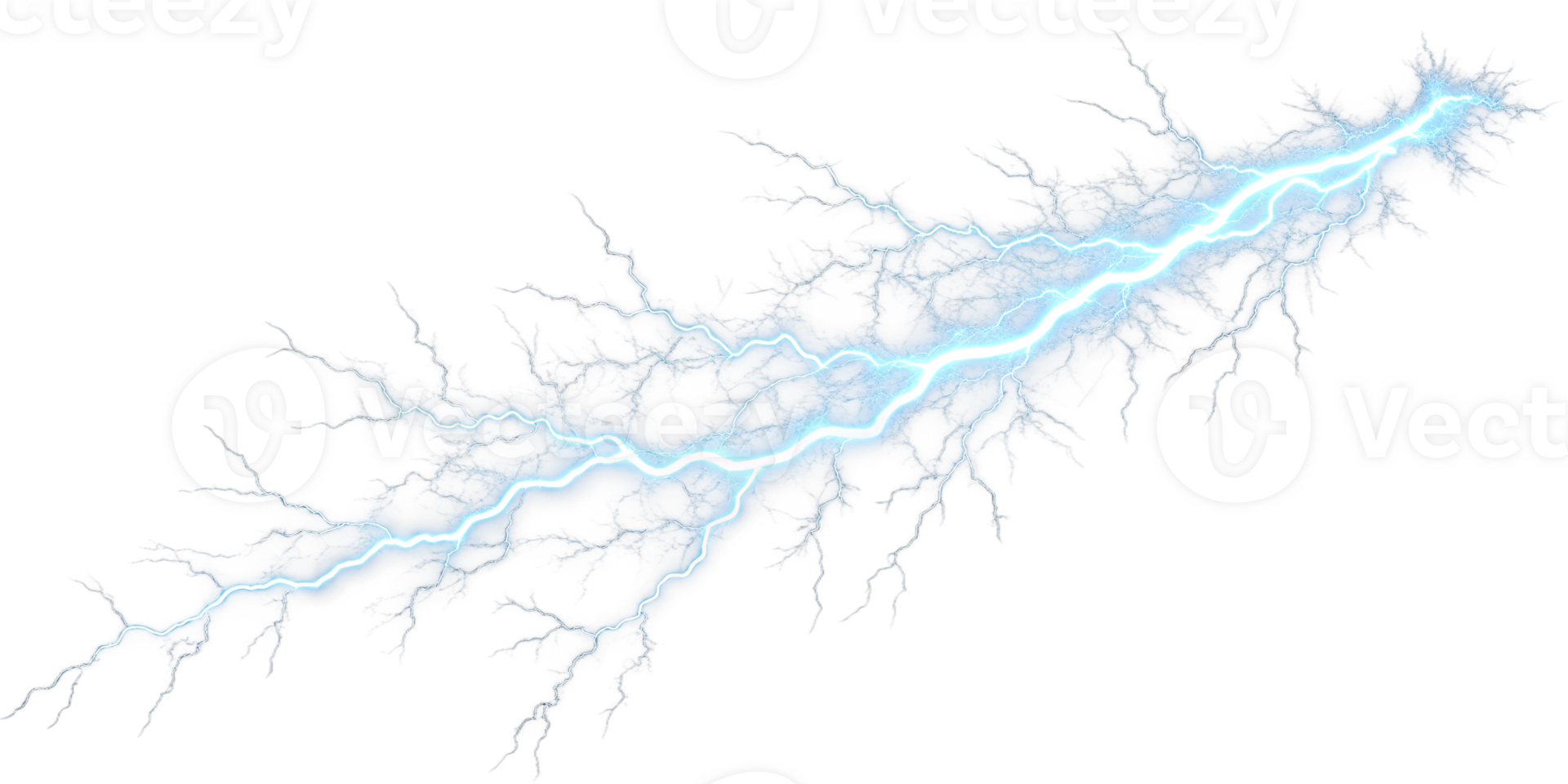 Bright horizontal lightning streak with electric discharge on transparent background png
