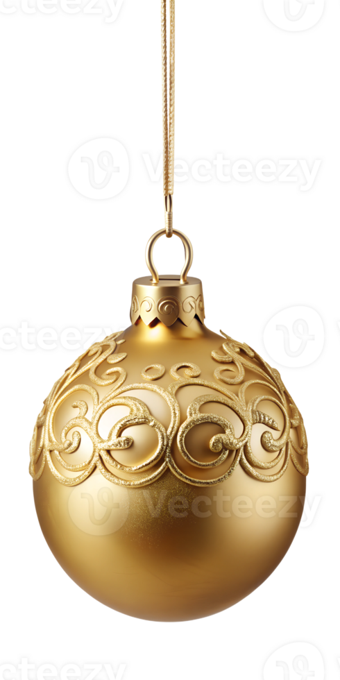 Elegant Gold Christmas Ornament with Swirl Pattern, cut out transparent png