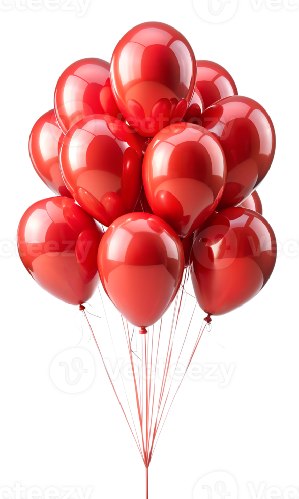 Vibrant cluster of red balloons, cut out transparent png