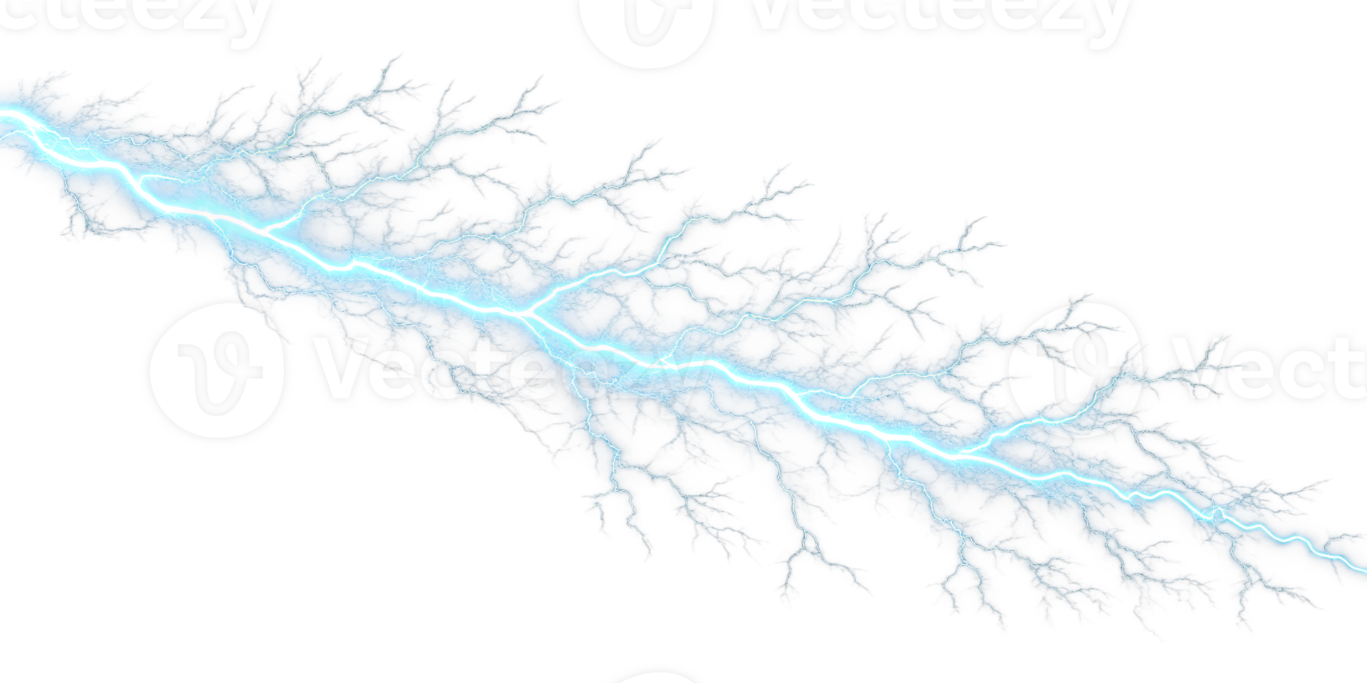 Blue lightning strike with high intensity, energy flash in the transparent png