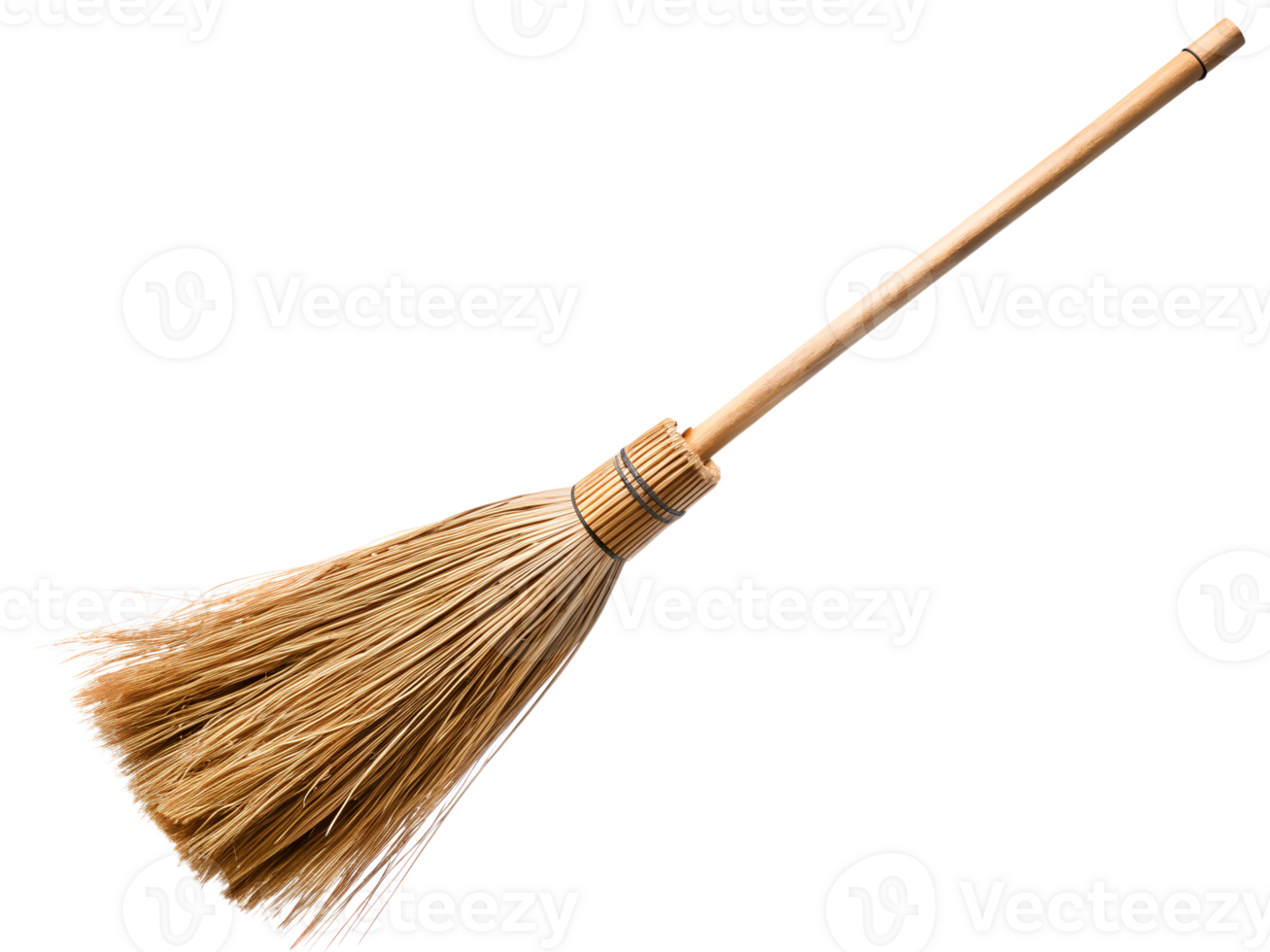 Wooden broomstick with straw bristles isolated png