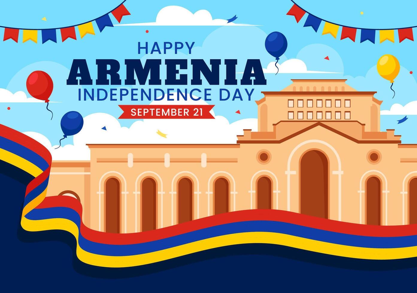 Armenia Independence Day Illustration on September 21 with a Waving Flag and History Museum in a National Holiday Flat Style Cartoon Background vector