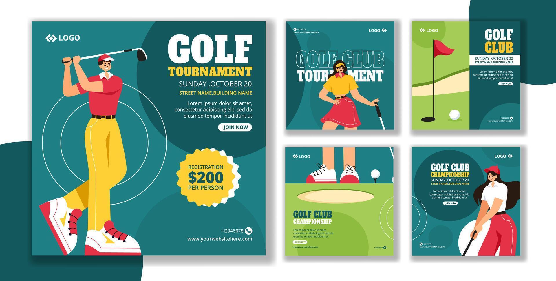 Golf Sport Social Media Post Flat Cartoon Hand Drawn Templates Background Illustration vector