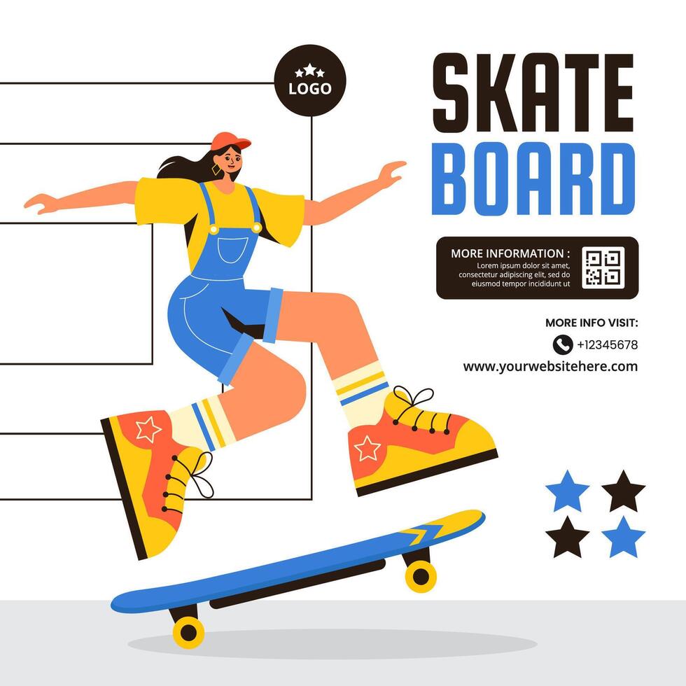 Skateboard Social Media Illustration Flat Cartoon Hand Drawn Templates Background vector