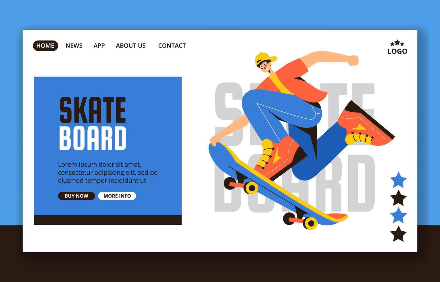 Skateboard Social Media Landing Page Cartoon Hand Drawn Templates Background Illustration vector