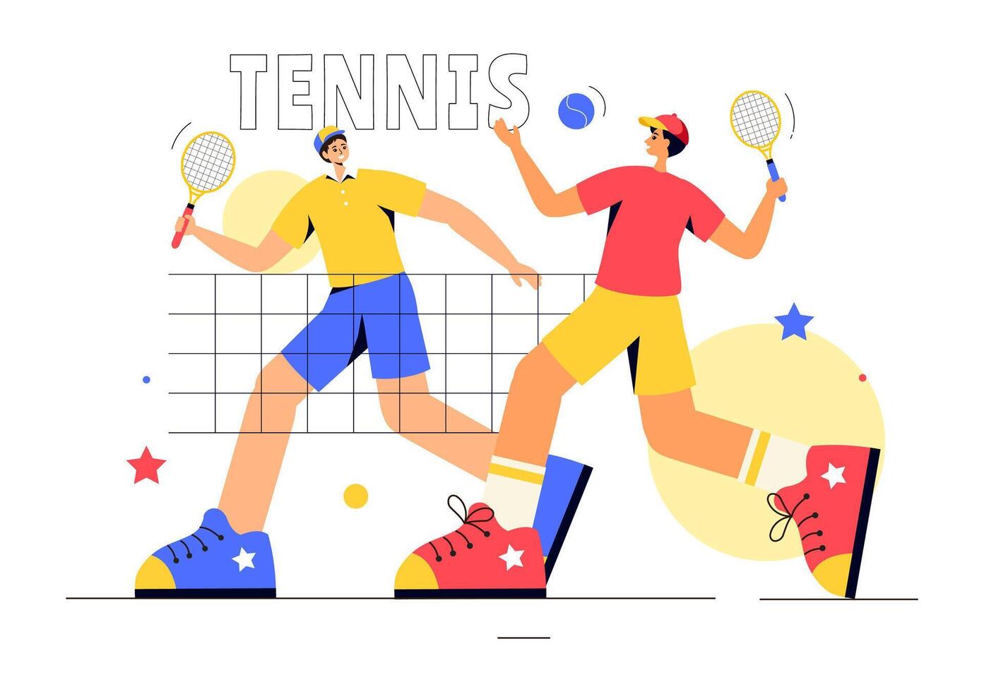 Illustration of a Tennis Player Holding a Racket with a Ball on the Court During a Sports Match in Flat Cartoon Style Background vector