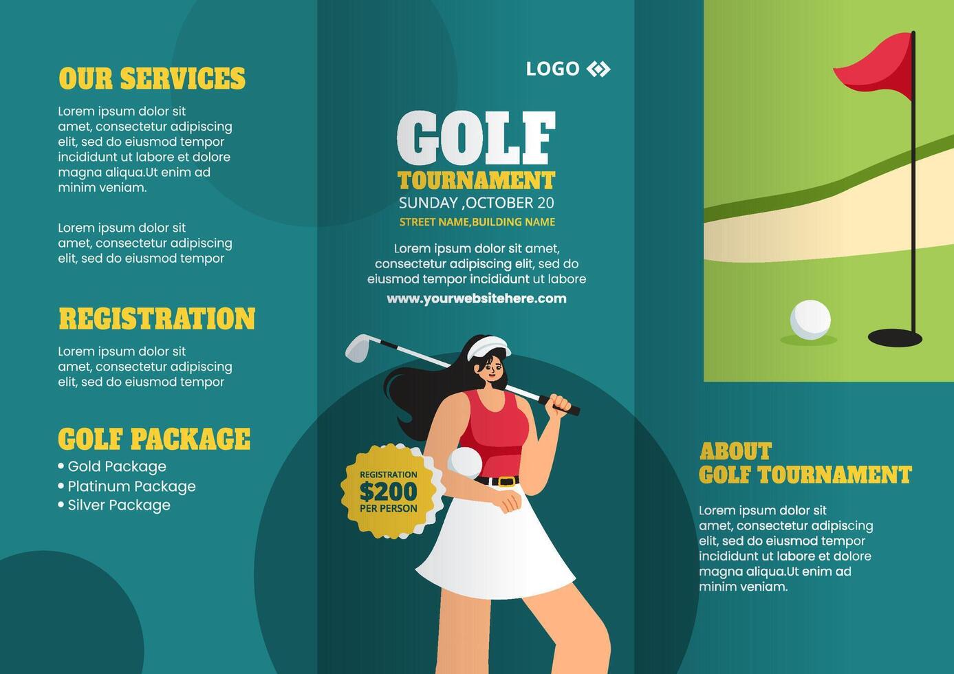 Golf Sport Brochure Flat Cartoon Hand Drawn Templates Background Illustration vector