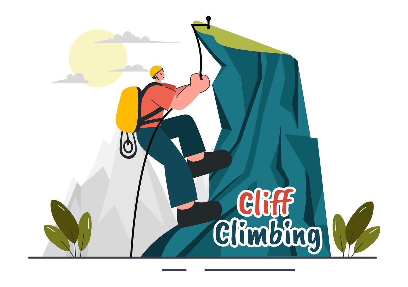 Illustration of Cliff Climbing Featuring a Climber Ascending a Rock Wall or Mountain Cliffs of Extreme Sports in a Flat Cartoon Background vector