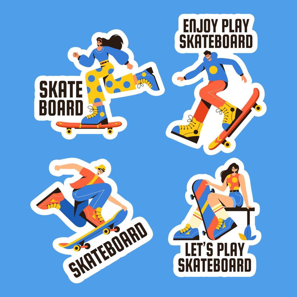 Skateboard Label Flat Cartoon Hand Drawn Templates Background Illustration vector