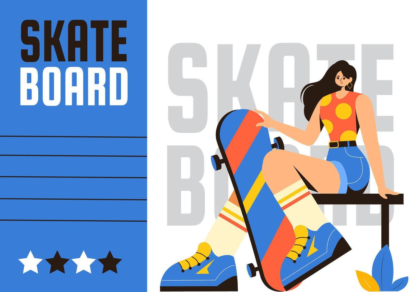 Skateboard Social Media Background Flat Cartoon Hand Drawn Templates Illustration vector