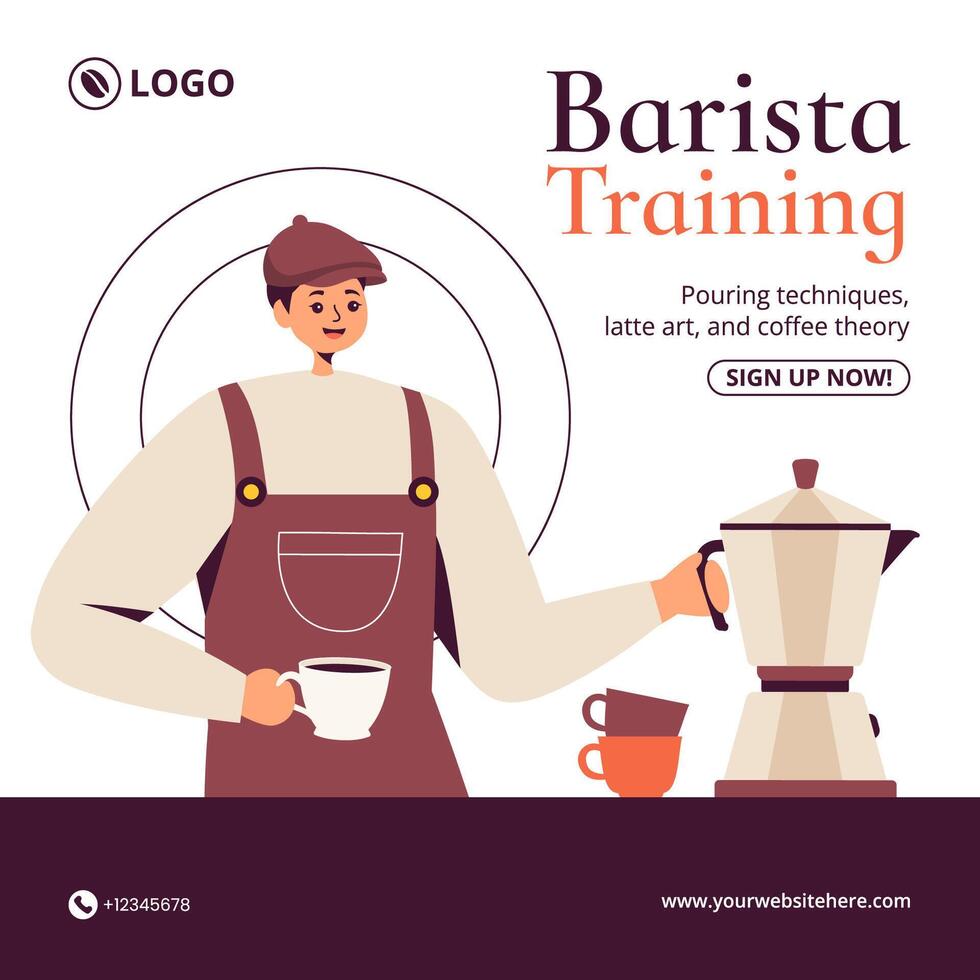 Barista Social Media Illustration Flat Cartoon Hand Drawn Templates Background vector