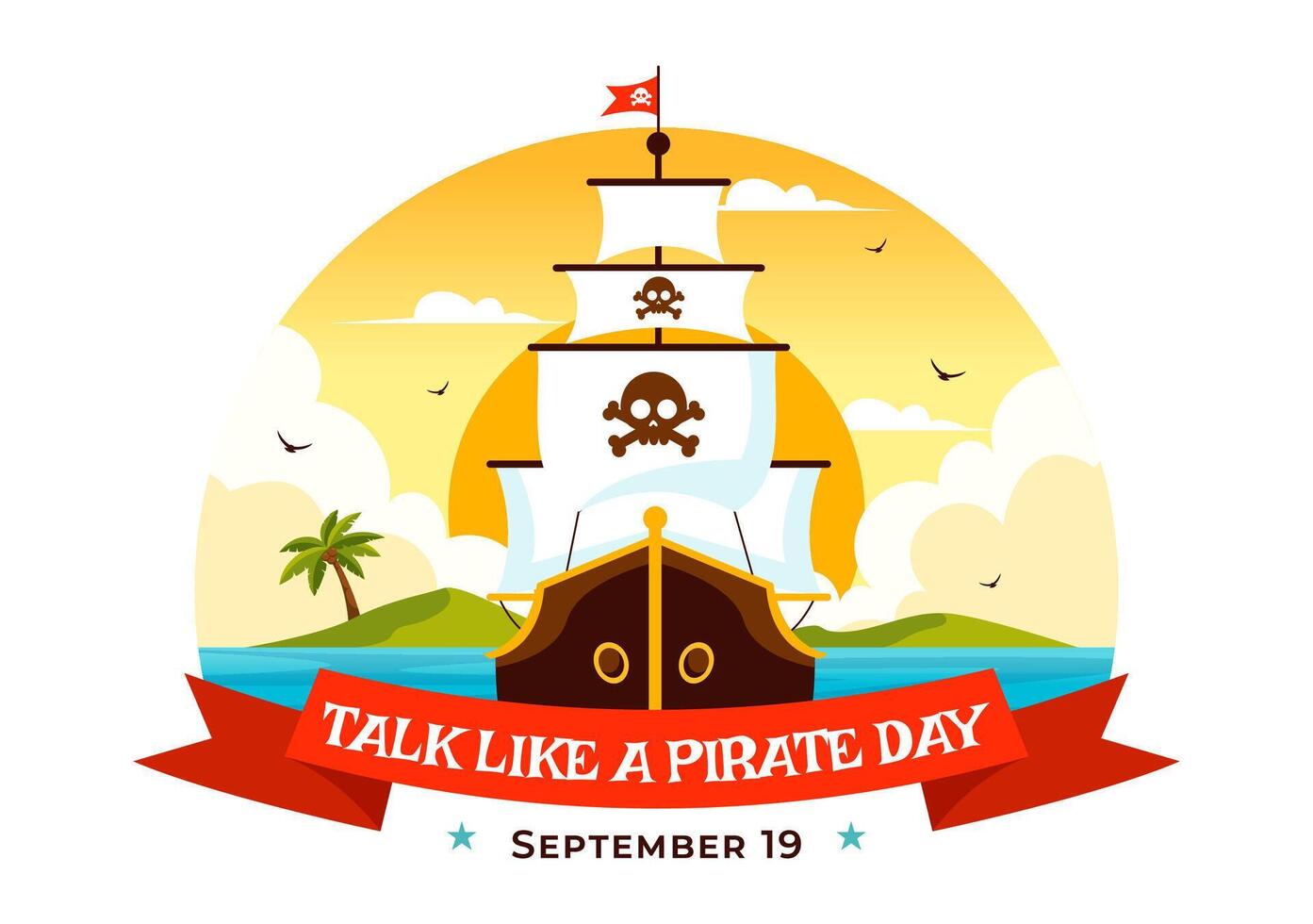 International Talk Like a Pirate Day Illustration with Cute Pirate Cartoon Characters and Decorative Elements in Flat Style Cartoon Background vector