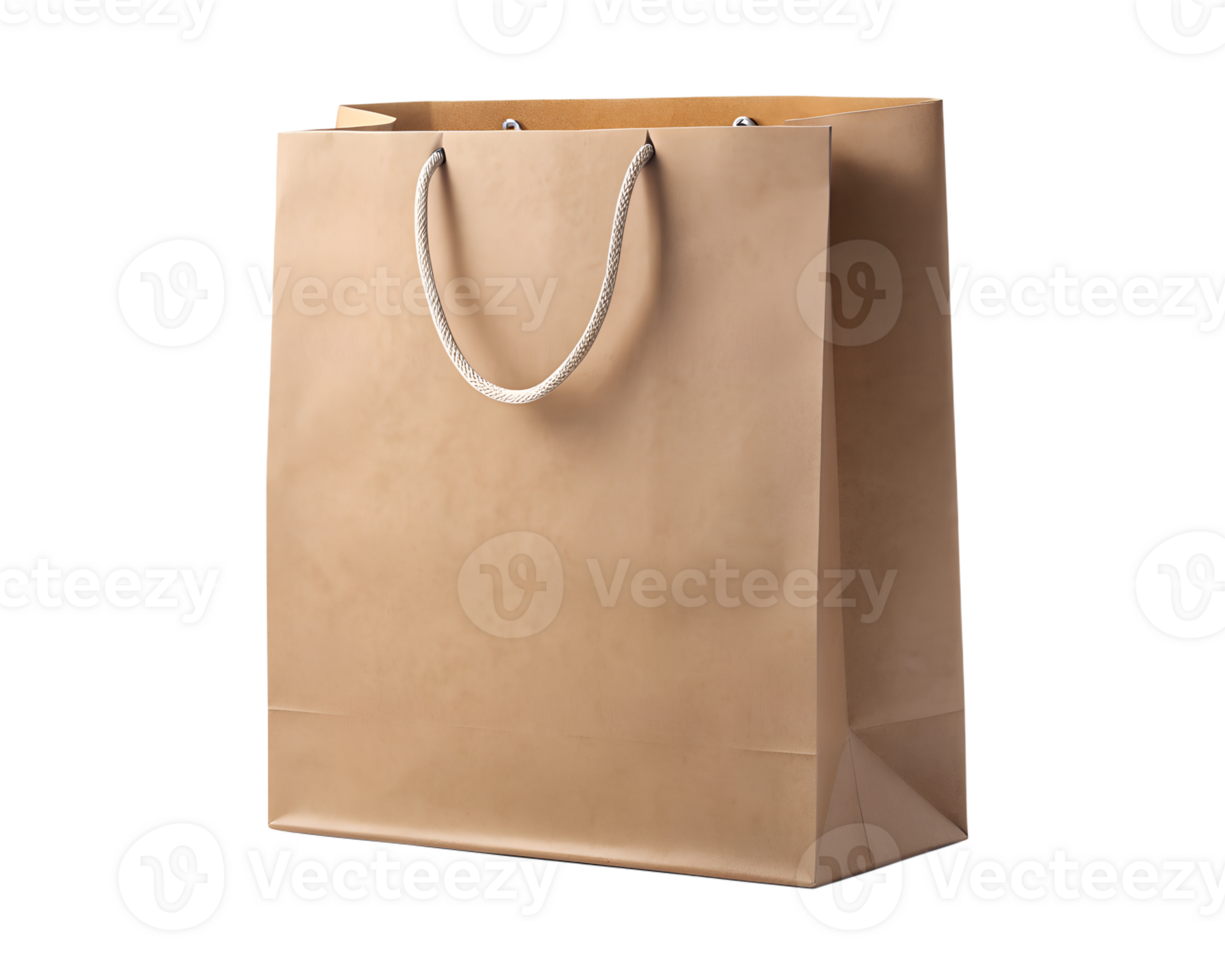 Brown paper shopping bag with rope handles, isolated on transparent background png
