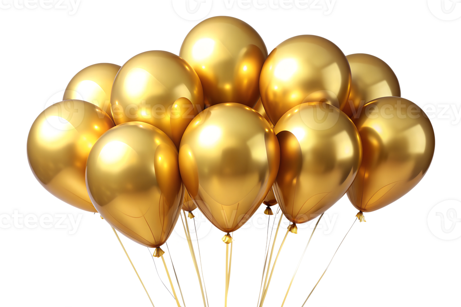 Luxurious golden balloons, isolated on transparent background png