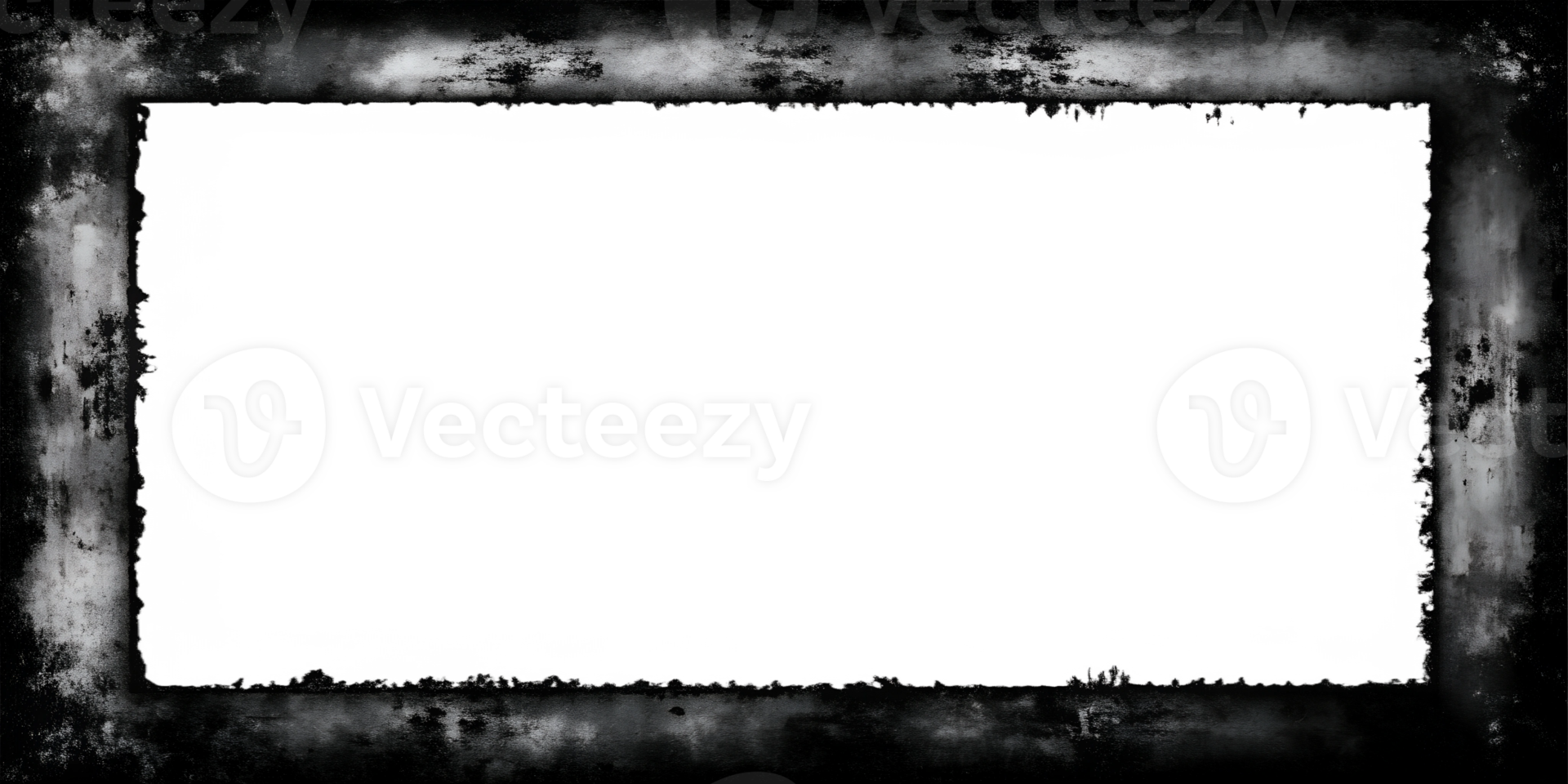 Grunge black frame with textured edges, cut out transparent png