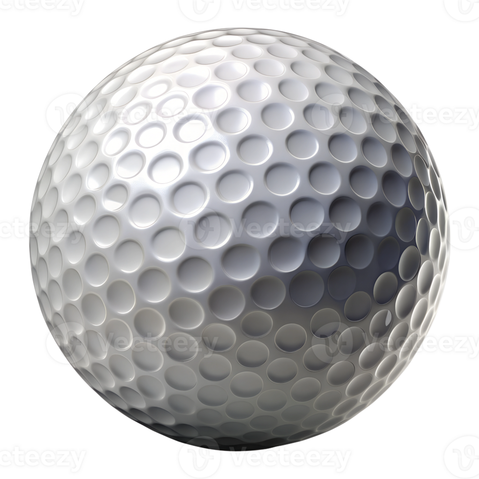 Close-up of a white golf ball with dimples, cut out transparent png