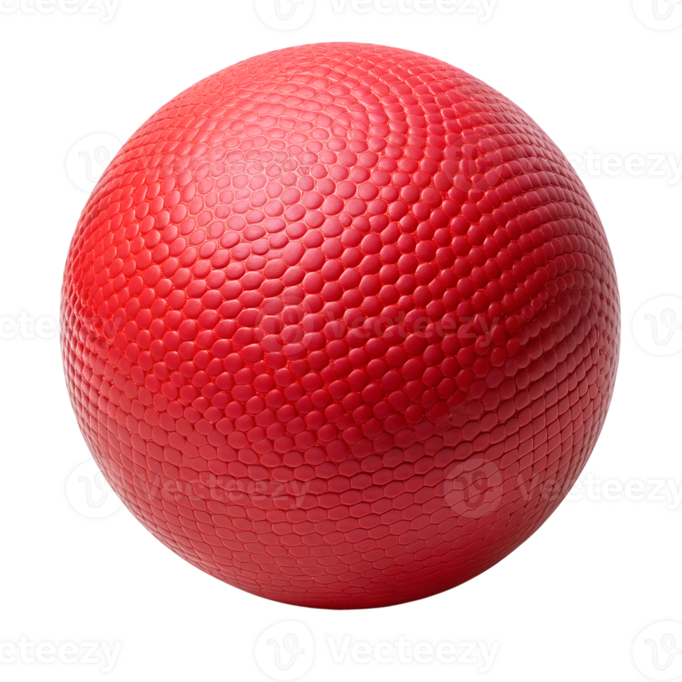 Vibrant red dodgeball with textured surface, cut out transparent png