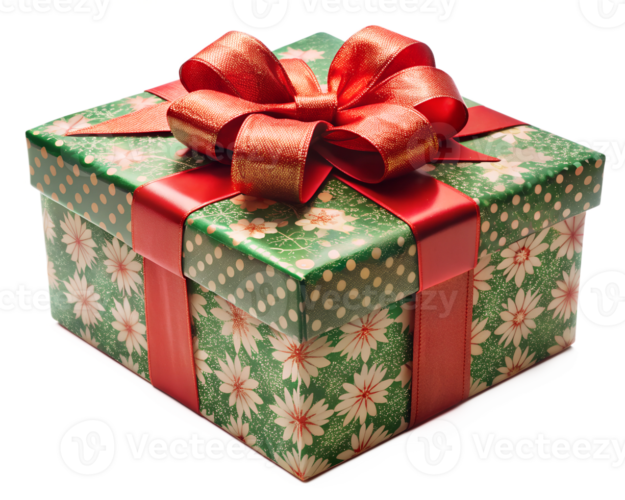 Christmas gift with red bow, isolated on transparent background png