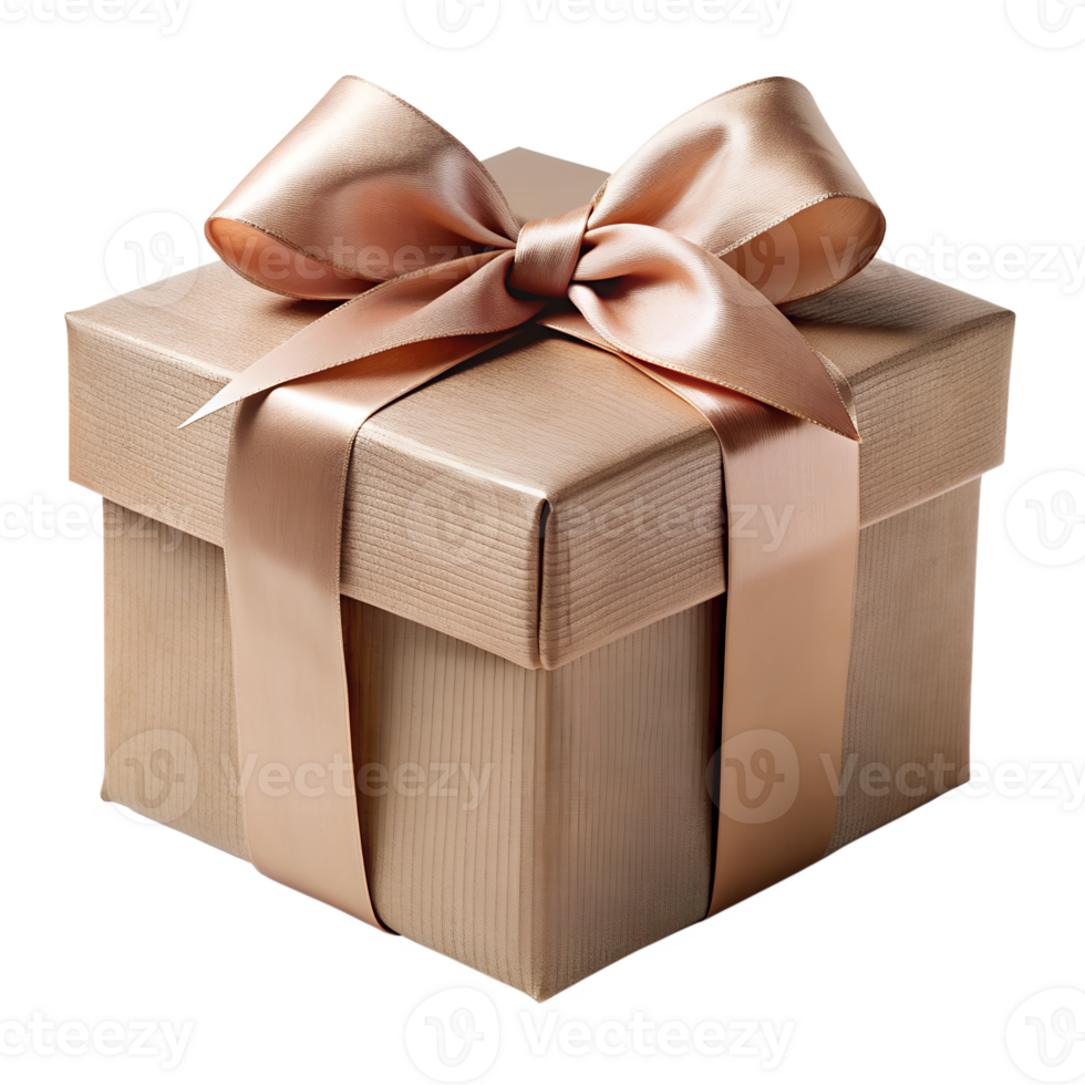 Elegant gift box with bronze ribbon isolated on transparent background png