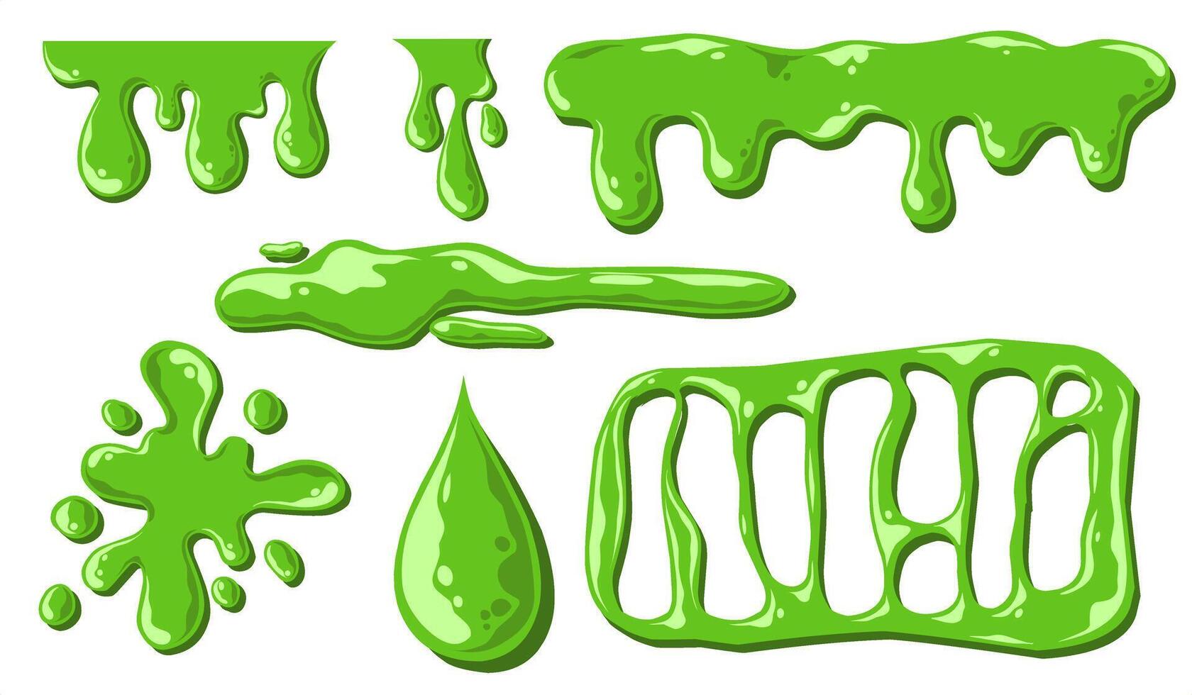 Set of Cartoon green dripping liquid paint illustration set vector