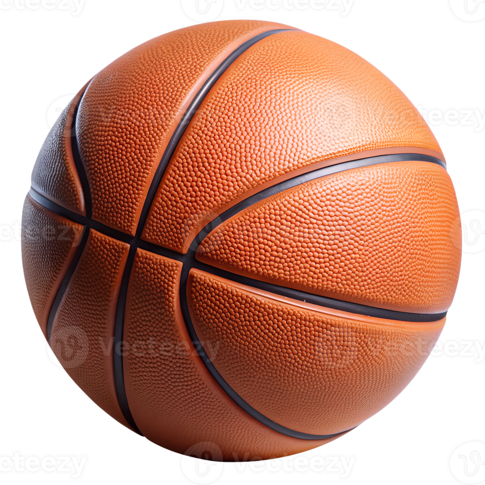 Close-up of basketball with black lines, cut out transparent png