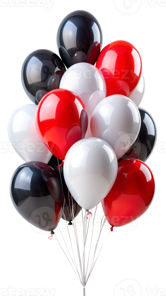 Assorted black, red, and white balloons cluster, cut out transparent png