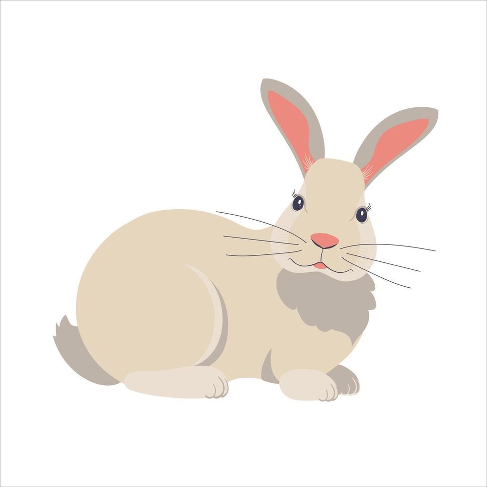 Attractive white rabbit isolated on white background. Designer bunny graphics for printing on stickers and t-shirts. vector