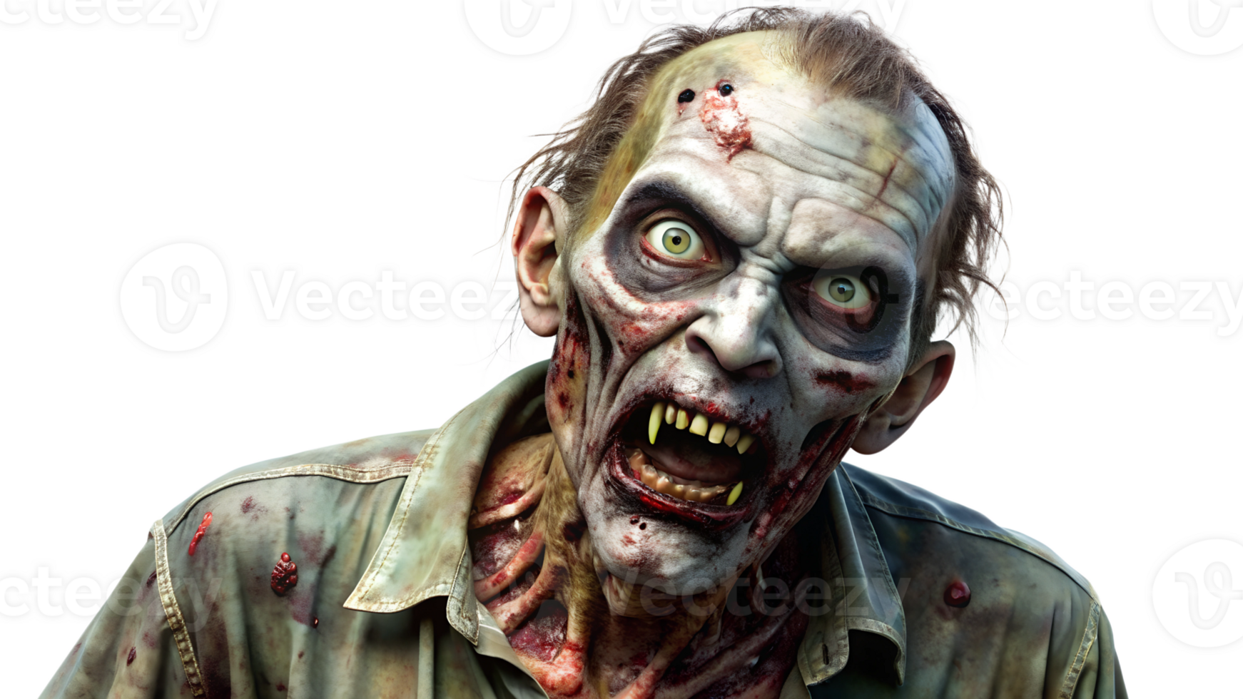 Spooky zombie with glowing eyes, cut out transparent png