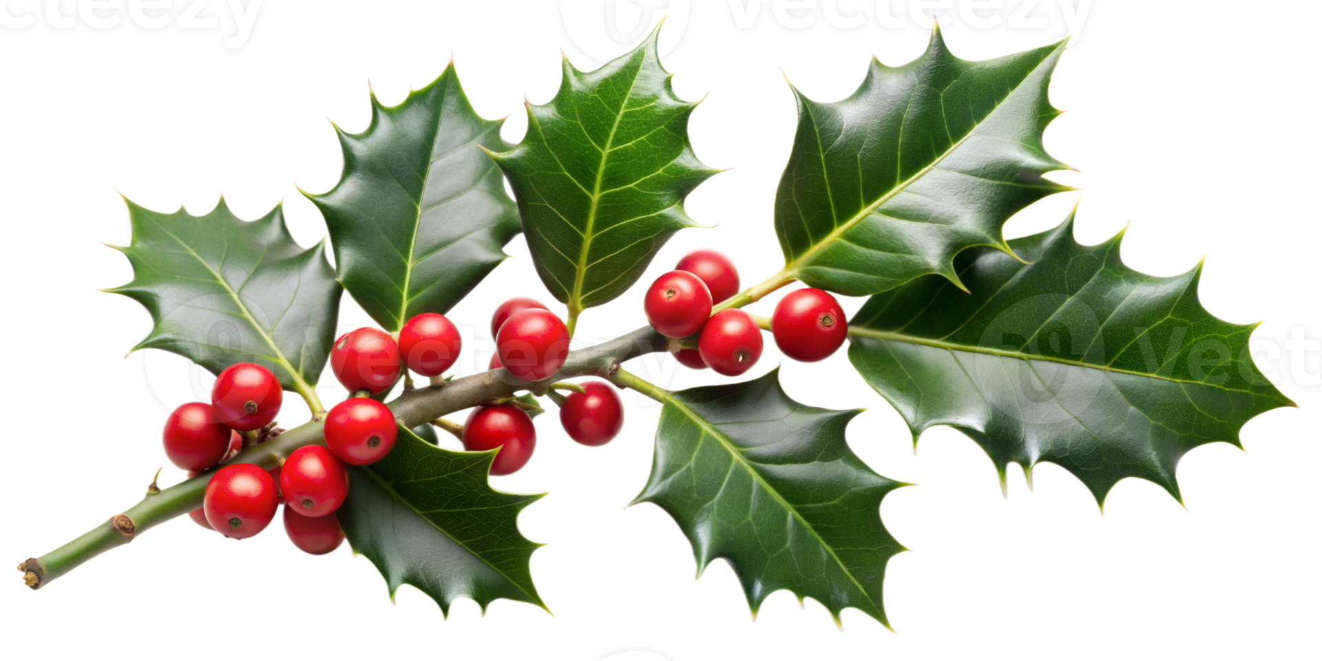 Traditional holly branch with red berries, isolated transparent background png