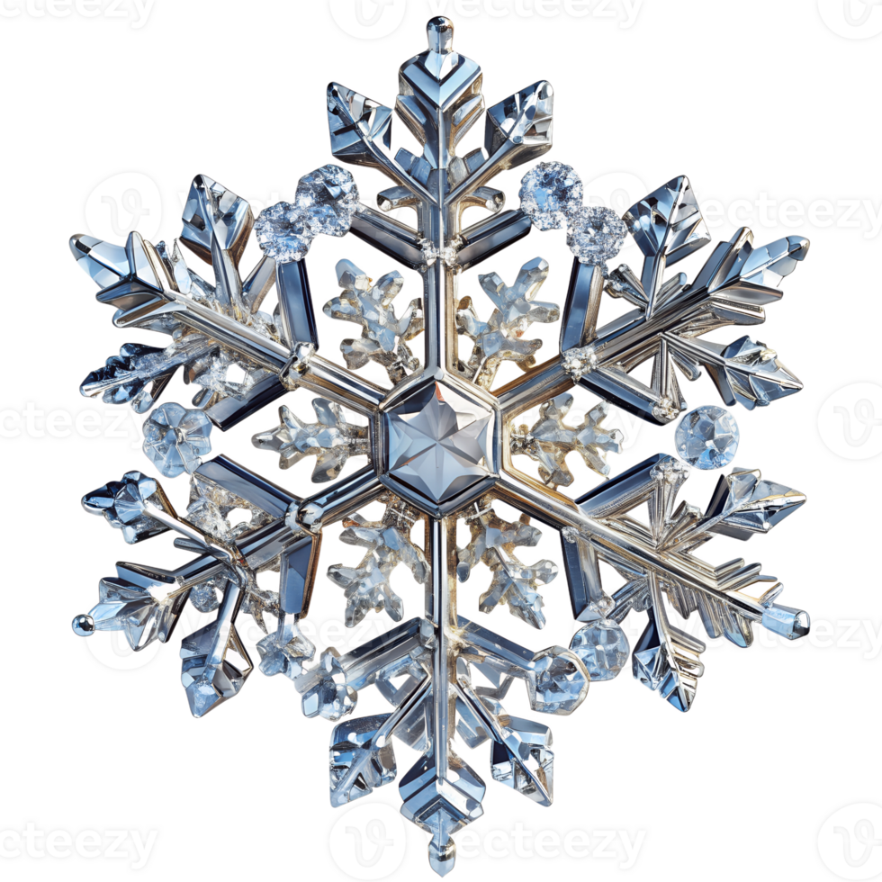 Intricate crystal gemstone snowflake, isolated transparent background png
