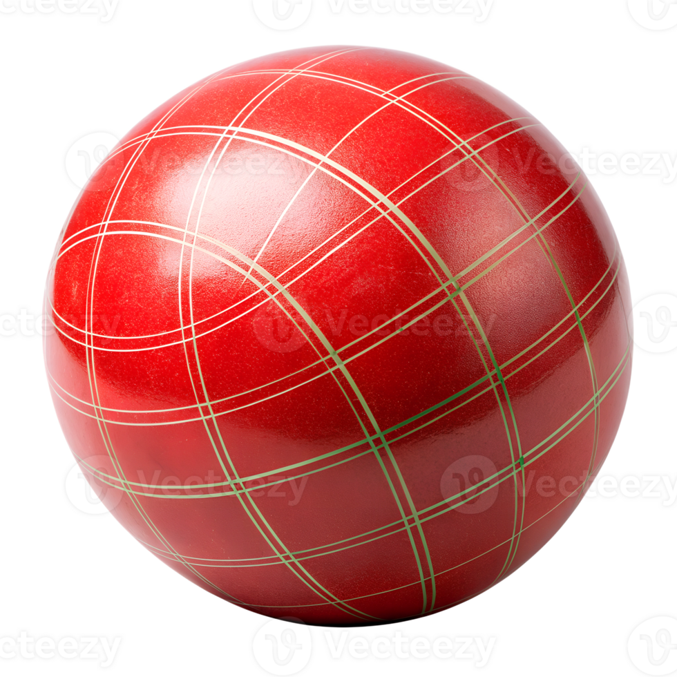 Red bocce ball with grid pattern, cut out transparent png