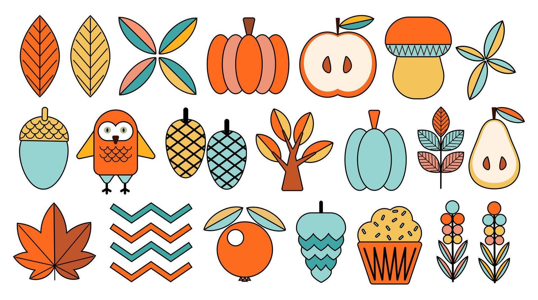 Simple autumn cozy set. Autumn stickers. Cozy elements of autumn season clipart set isolated vector