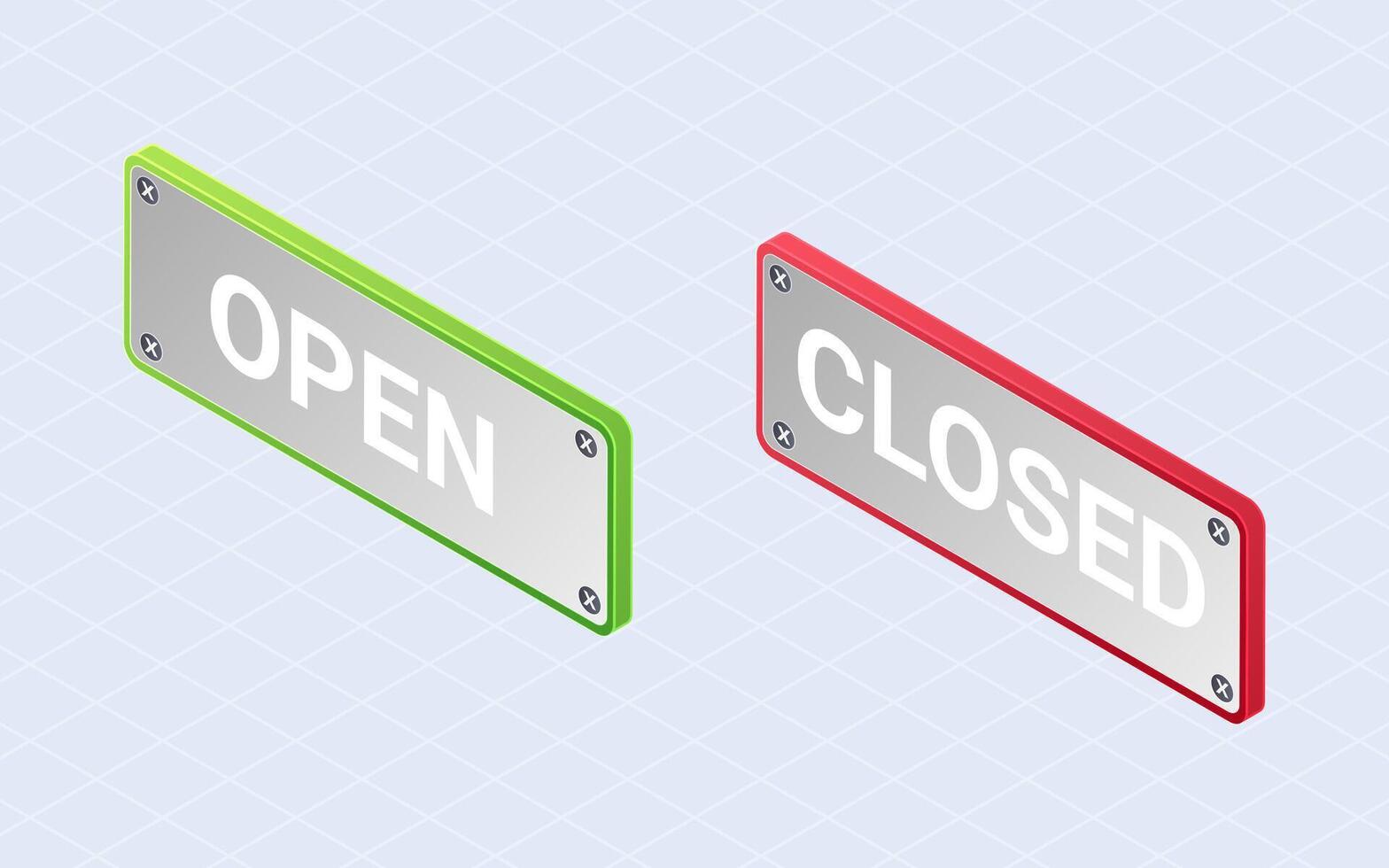 Isometric open and close. Hanger board isolated on white background vector