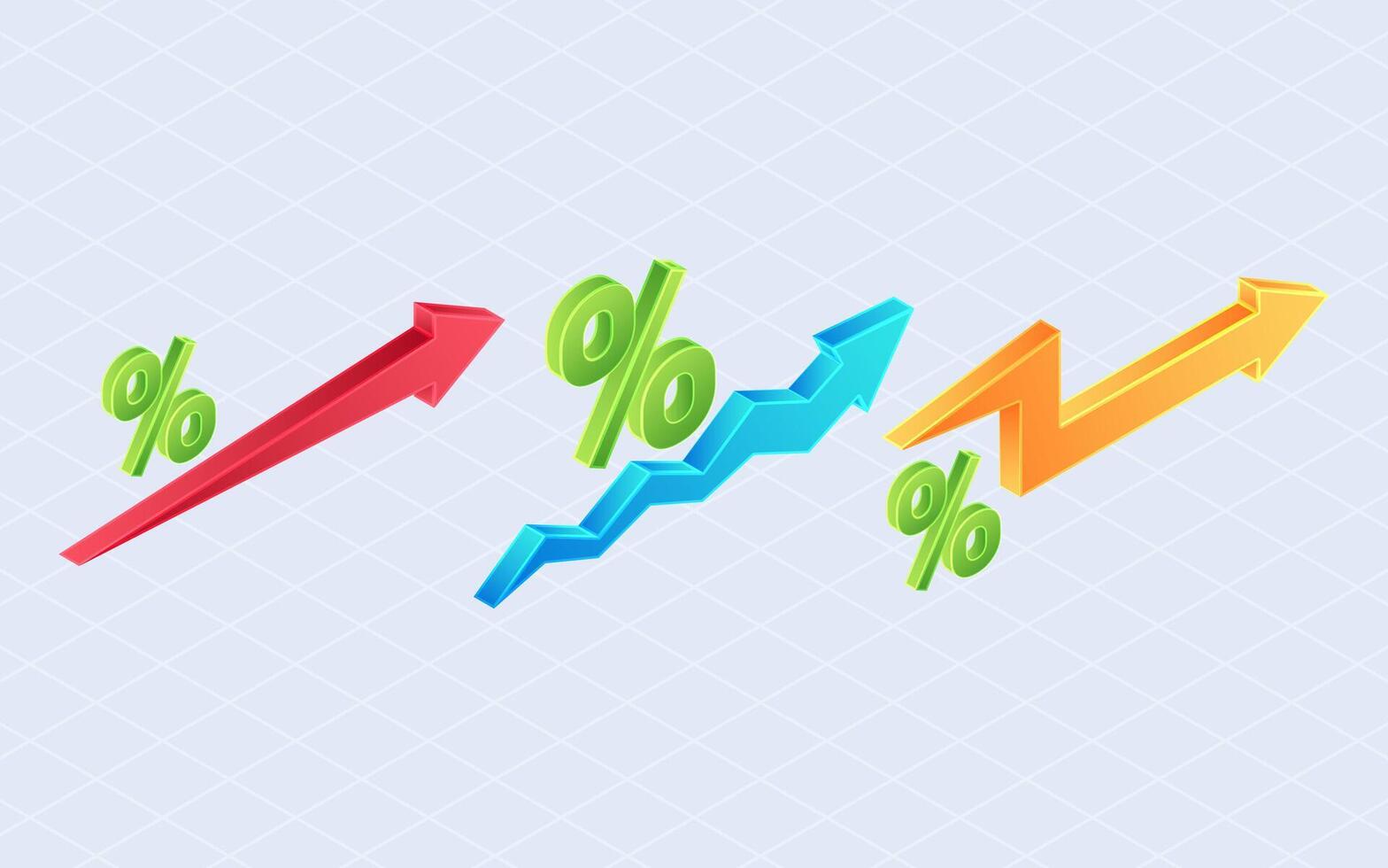 Isometric percentage interest. Arrow percentage isolated on white background vector