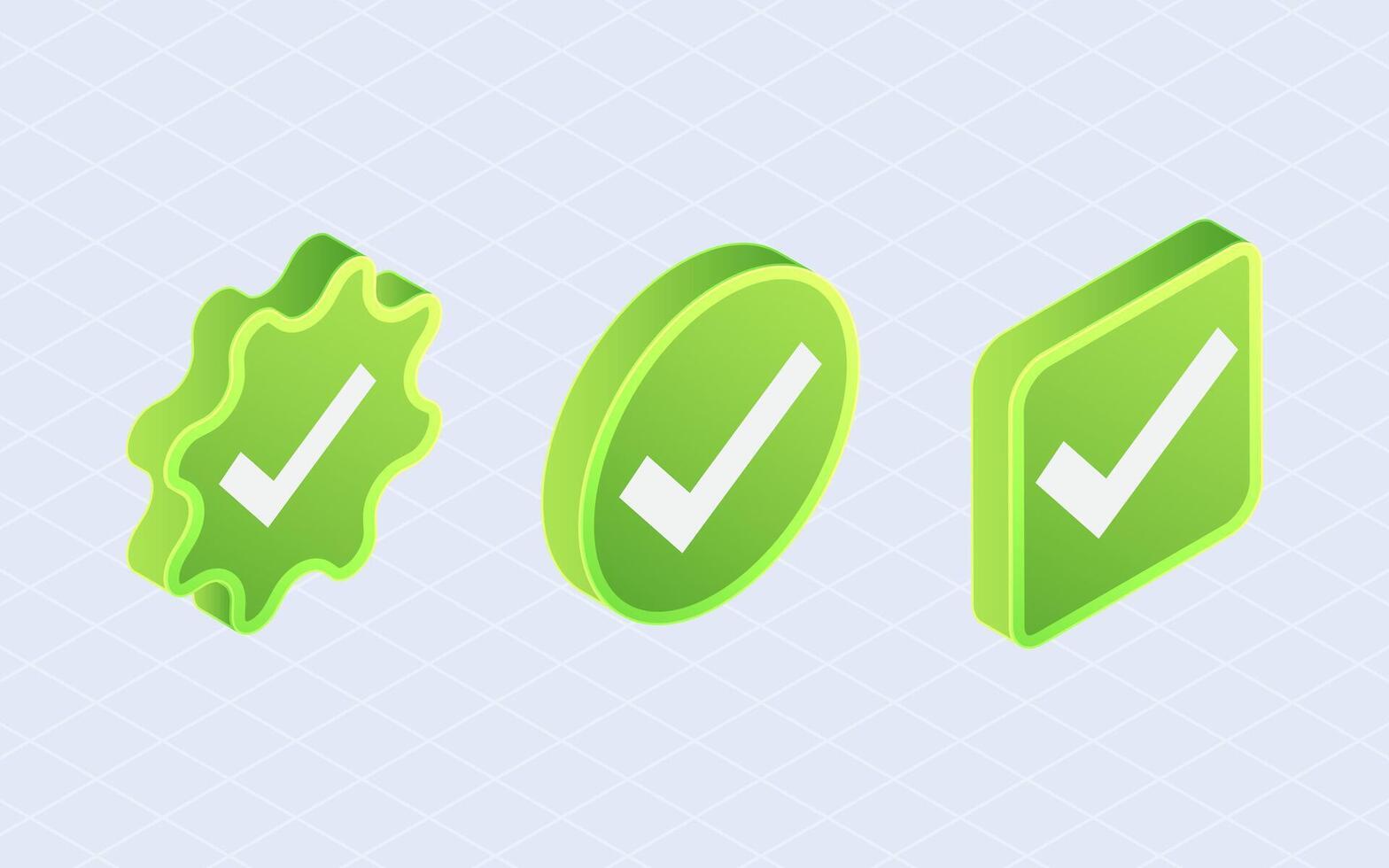 Isometric check mark, checklist green. Checkmarks isolated on white background vector