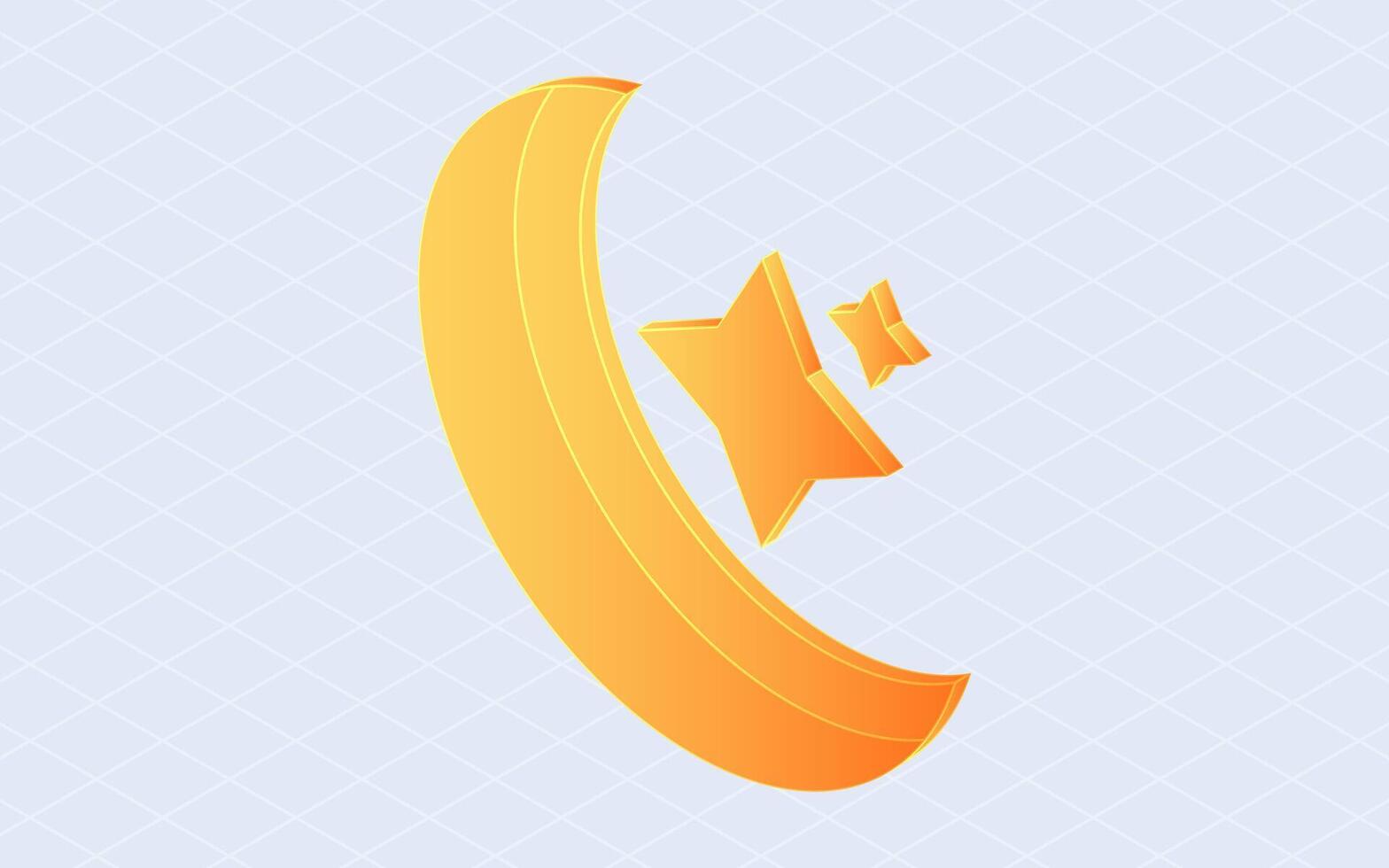 Isometric moon and star. Crescent moon isolated on white background vector
