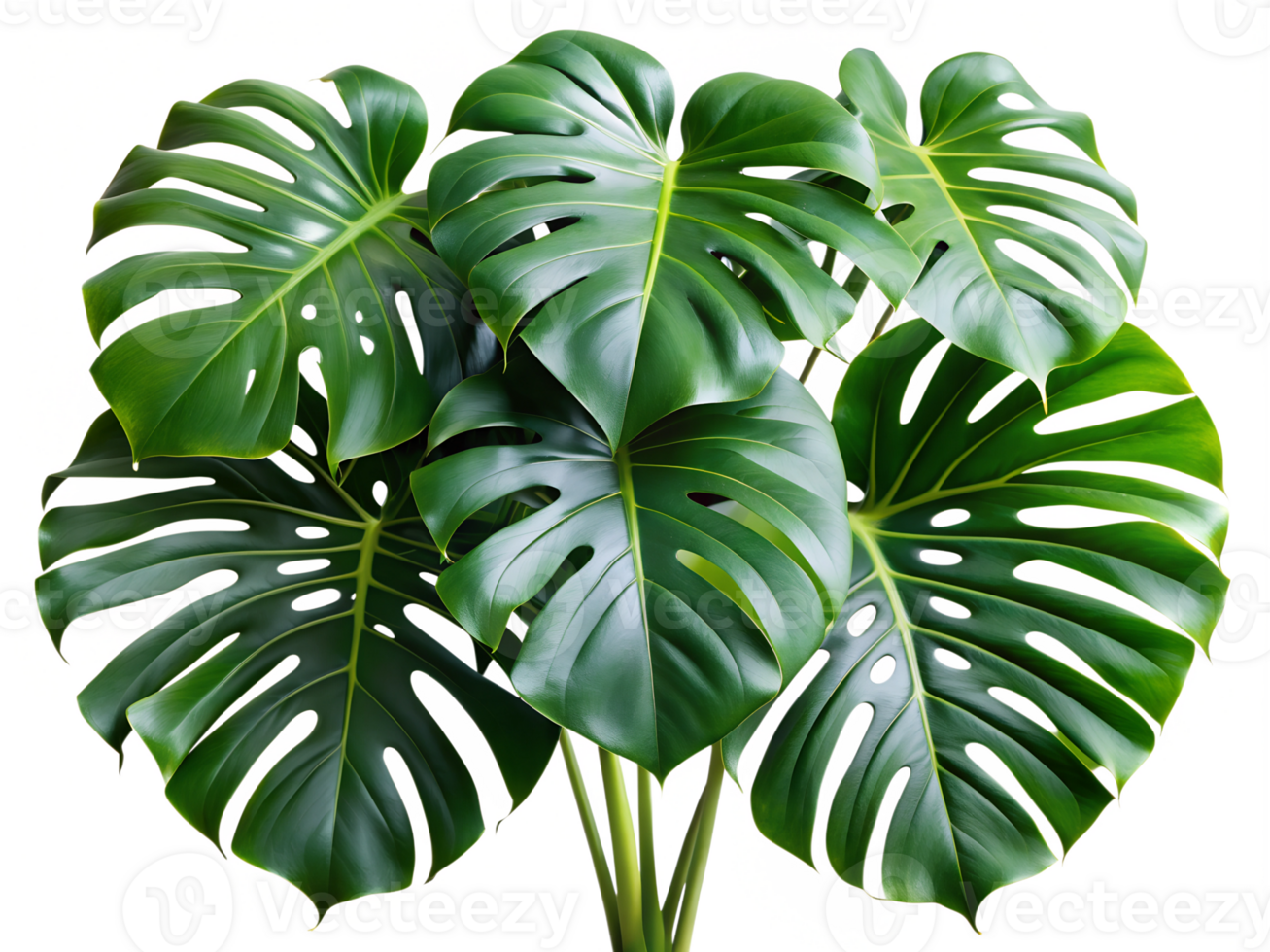 Tropical split-leaf philodendron plant detail, cut out transparent png