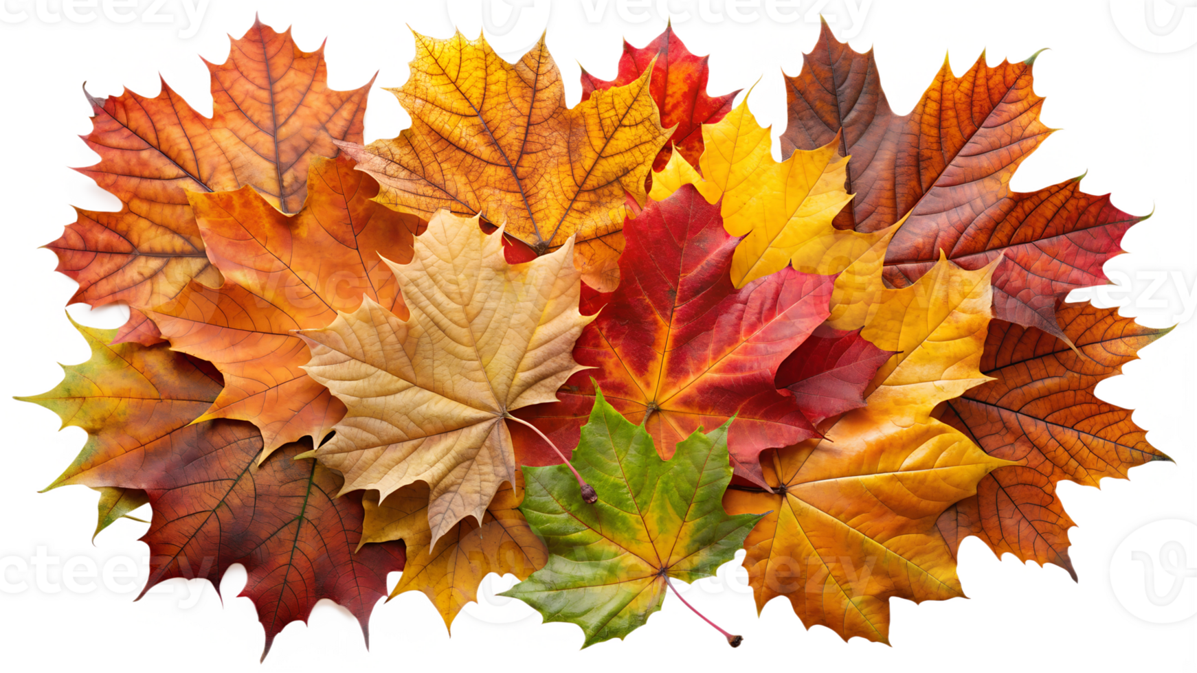 Pile of colorful fall leaves on transparent background png