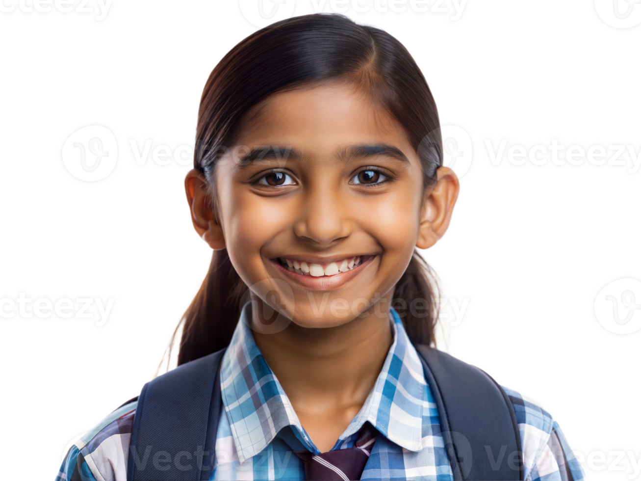 Smiling Schoolgirl with Backpack Isolated on Transparent Background png