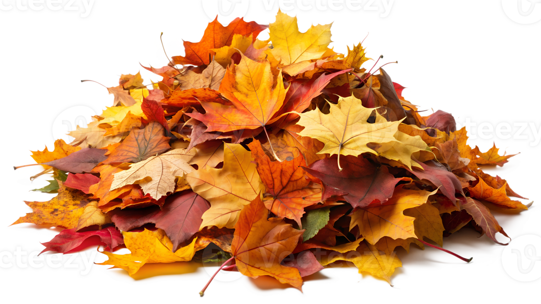 Pile of vibrant autumn leaves isolated on transparent background png