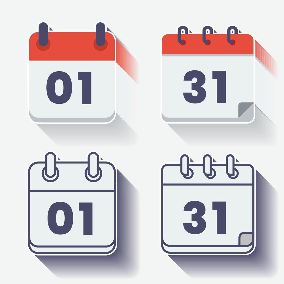 Flat design daily icon red color calendar shadow modern illustration vector
