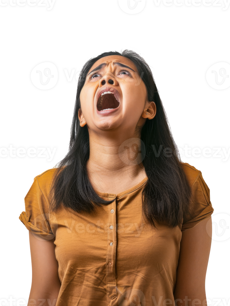 Woman Screaming with Frustration, Expressing Intense Emotion, cut out transparent png