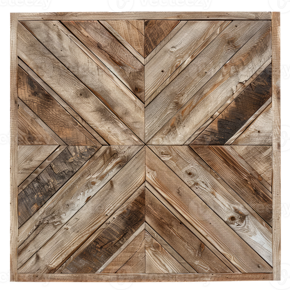 Rustic Wooden Geometric Wall Art with Reclaimed Wood in Herringbone Pattern, cut out transparent png