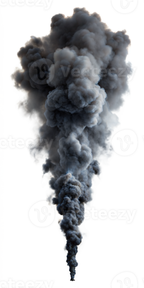 Thick smoke plume ascending from bottom with strong contrast png